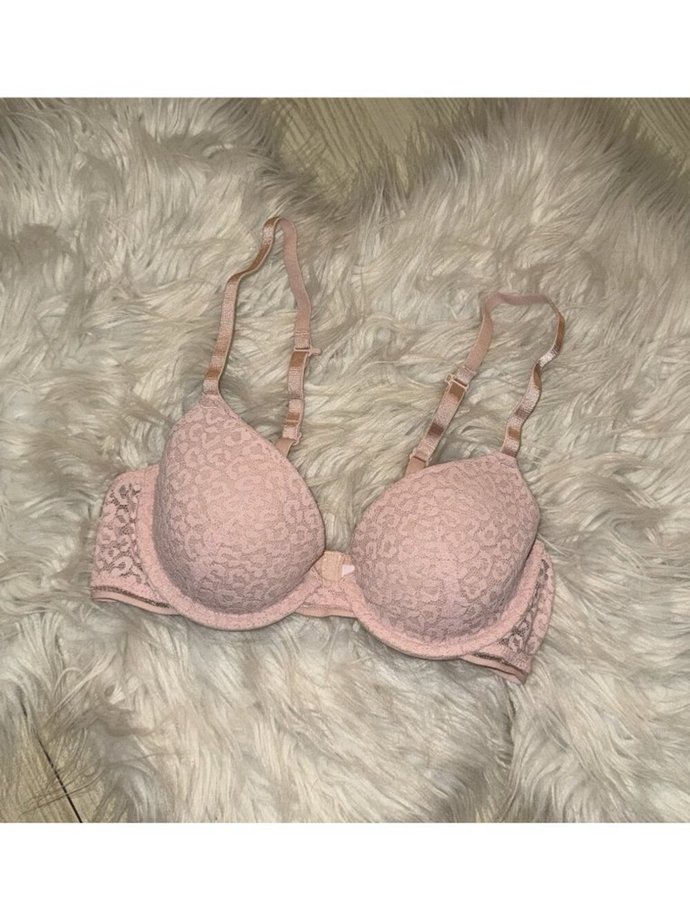 Auden Demi Coverage Lightly Lined T-Shirt Bra Lace Womens 32A Pink